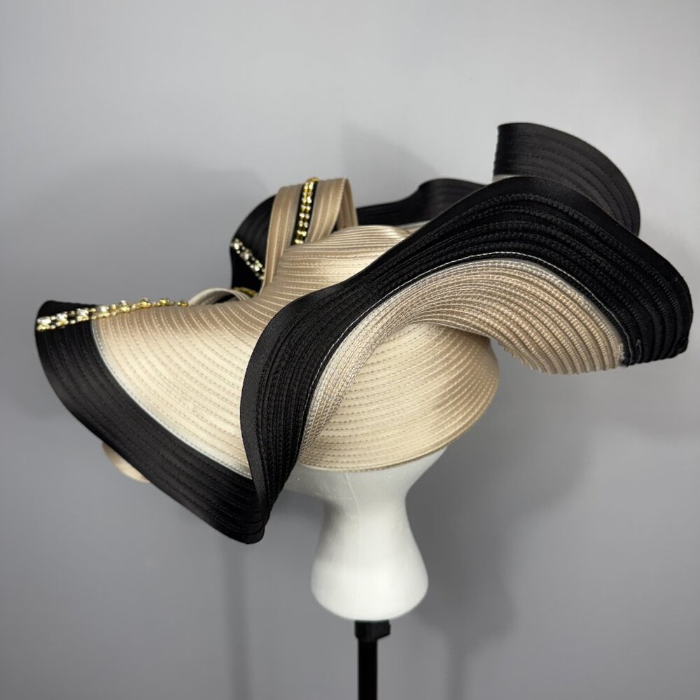 Donna Vinci Champagne and Black Church Lady Hat. Stunning and Elegant! - Picture 5 of 8